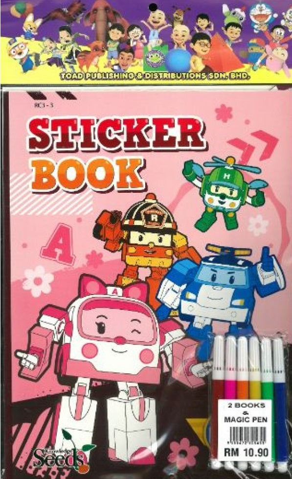 Robocar Poli Set: 2 Books (Sticker Book + Colouring Book + Magic Pen) For Discount