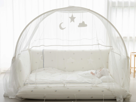 LOLBaby Cotton Embroidery Bumper Bed with Hanging Toy and Canopy - Cloud White (PO Late Feb 25) For Cheap